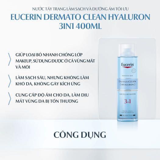 Nước Tẩy Trang Eucerin Dịu Nhẹ Cho Da Nhạy Cảm 400ml DermatoCLEAN Micellar Water 3 In 1