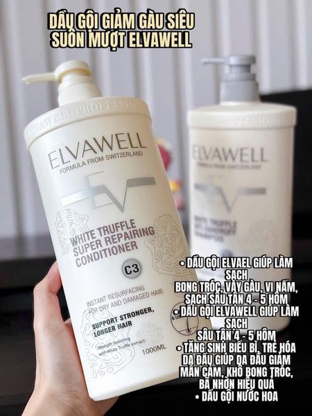 Cặp Dầu Gội Elvawell Màu Trắng Giảm Gàu Siêu Suôn Mượt - (MÀU TRẮNG)/ 1000ml