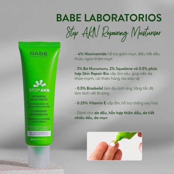 Kem Dưỡng Ẩm Phục Hồi Cho Da Mụn Laboratorios BABE Stop AKN Repairing Moisturiser 50ml