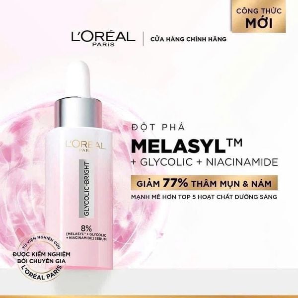 Serum L'Oreal Sáng Da, Mờ Thâm Mụn & Nám 30ml (Mới) Glycolic Bright Melasyl 8% [Melasyl+Glycolic+Niacinamide]