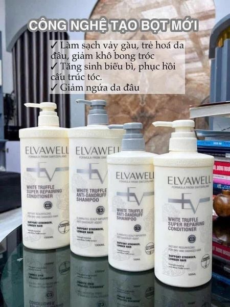 Cặp Dầu Gội Elvawell Màu Trắng Giảm Gàu Siêu Suôn Mượt - (MÀU TRẮNG)/ 1000ml
