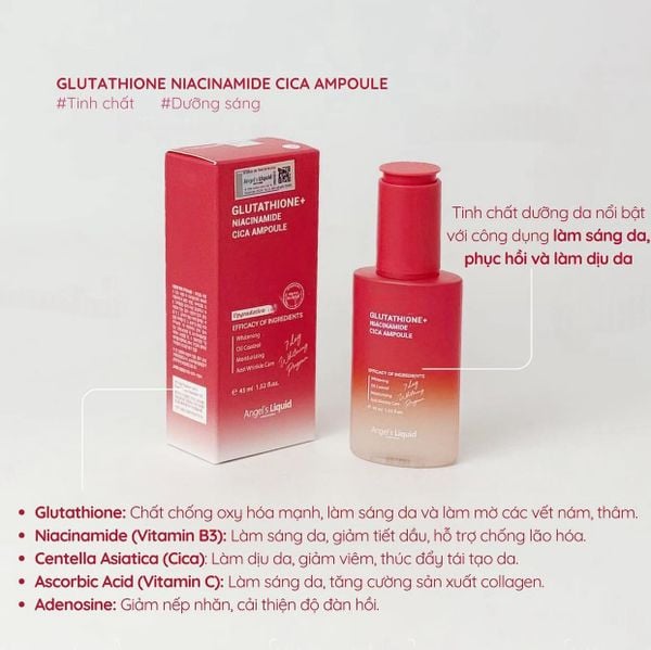 Serum Dưỡng Trắng Angel’s Liquid Glutathione Plus Niacinamide Cica Kiểm Soát Dầu, Thu Nhỏ Lỗ Chân Lông 45ml