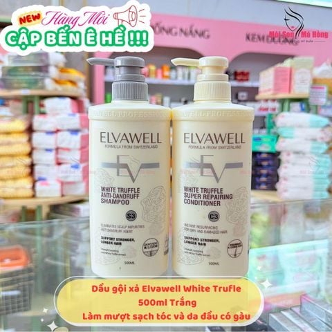 Cặp Dầu Gội Elvawell Màu Trắng Giảm Gàu Siêu Suôn Mượt - (MÀU TRẮNG)/ 1000ml