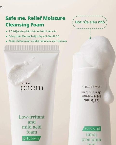 Sữa Rửa Mặt Make P:rem Safe Me Relief Moisture Cleansing Foam Dịu Nhẹ Cho Da 100ml