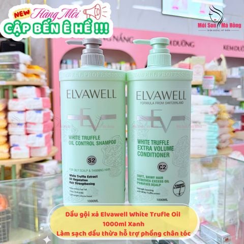 Cặp Dầu Gội Xả Elvawell Giảm Rụng Tóc Sạch Dầu Bết  (Màu xanh) -500ml/ 1000ml
