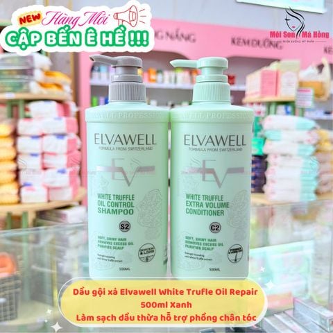 Cặp Dầu Gội Xả Elvawell Giảm Rụng Tóc Sạch Dầu Bết  (Màu xanh) -500ml/ 1000ml