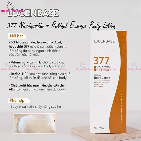 Dưỡng Thể Lucenbase 377 Niacinamide+Retinol Essence Body Lotion Dưỡng Sáng Da 250g