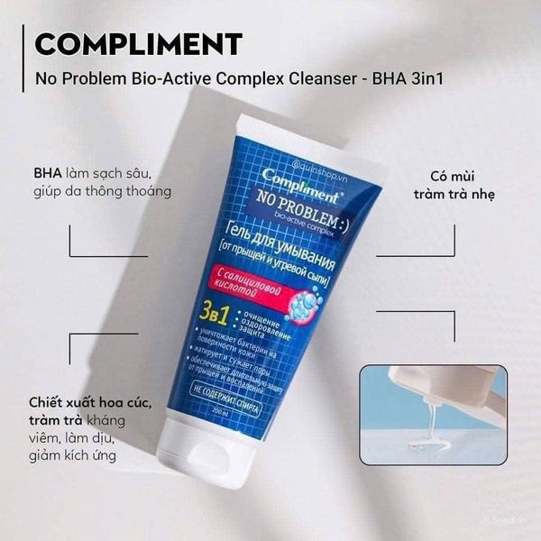 Gel Rửa Mặt Compliment 3 In 1 BHA Ngừa Mụn Kiềm Dầu 200ml No Problem 3in1 Salicylic Acid Cleansing Gel