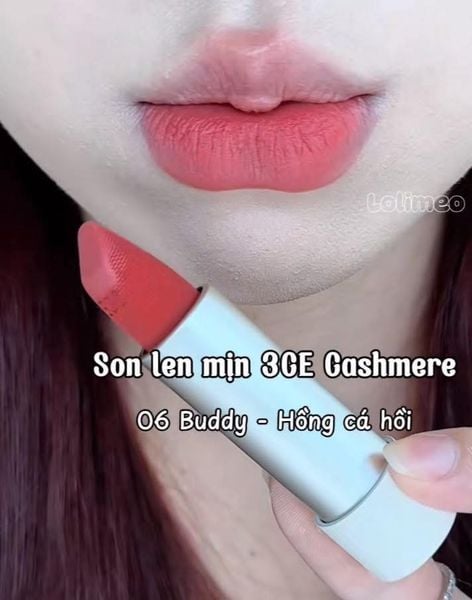 Son Thỏi 3CE Mềm Môi 06 Buddy - Hồng Cá Hồi 3.5g Cashmere Hug Lipstick