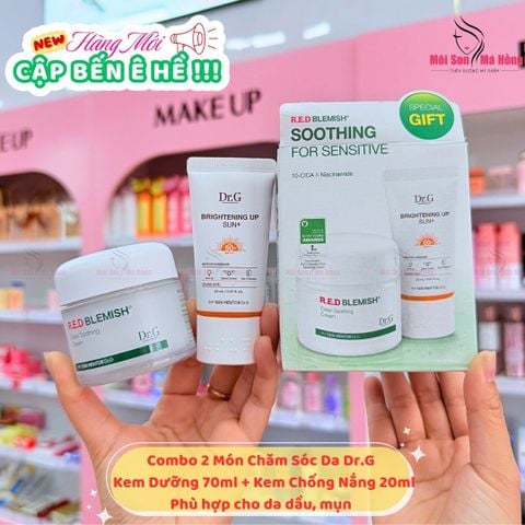 Combo Dr.G Kem Dưỡng Cấp Ẩm, Phục Hồi 70ml & Kem Chống Nắng Sáng Da 20ml R.E.D Blemish Clear Soothing Cream + Brightening Up Sun+ SPF50+ PA+++