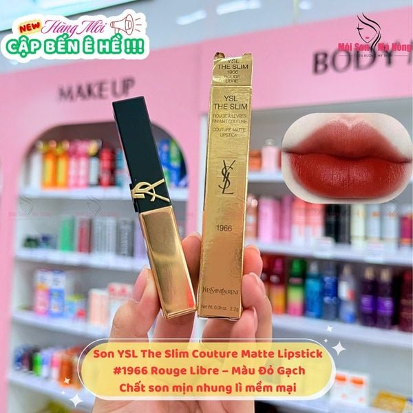 Son High End YSL Ladies Rouge Pur Couture The Slim Leather Matte Lipstick #1966 Rouge Libre Đỏ gạch