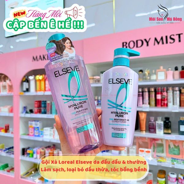 Bội Gội Xả L'Oreal Paris Elseve Hyaluron Pure Purifying Shampoo 620ml & Rehydrating Conditioner 375ml Sạch Nhờn Tóc Ẩm Mượt Bồng Bềnh