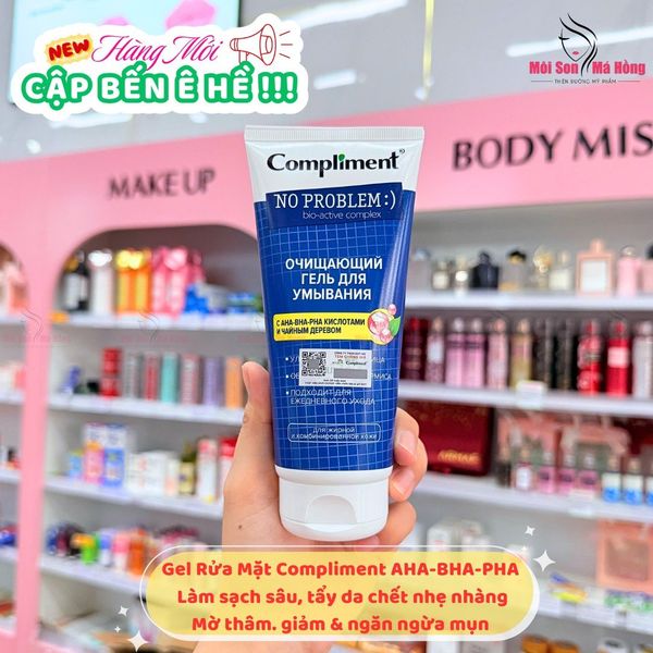 Gel Rửa Mặt Compliment AHA-BHA-PHA Tẩy Da Chết 200ml No Problem AHA - BHA - PHA & Tea Tree Cleansing Gel