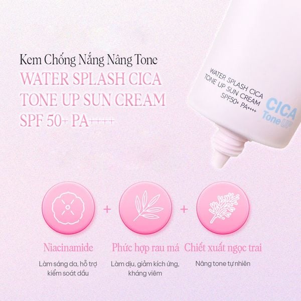 Kem Chống Nắng Nâng Tone Trắng Hồng Espoir Water Splash Cica Tone Up Sun Cream SPF50+ PA++++ 60ml