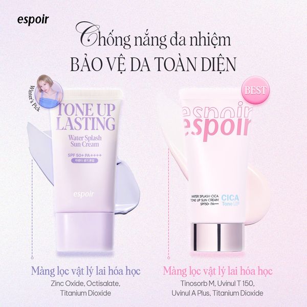 Kem chống nắng nâng tone, hiệu chỉnh da Màu tím Espoir Water Splash Tone Up Lasting Sun Cream SPF50+ PA++++ 50ml