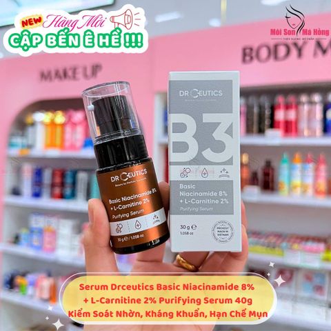 Serum Drceutics Kiềm Dầu, Hỗ Trợ Dưỡng Sáng, Mờ Thâm Basic Niacinamide 8% + L-Carnitine 2% Purifying Serum 40g