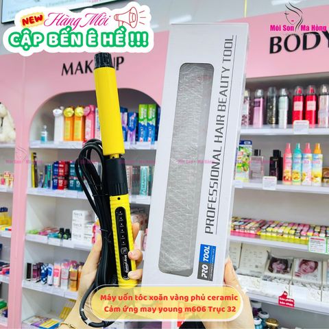 Máy uốn tóc xoăn vàng phủ ceramic cảm ứng may young m606