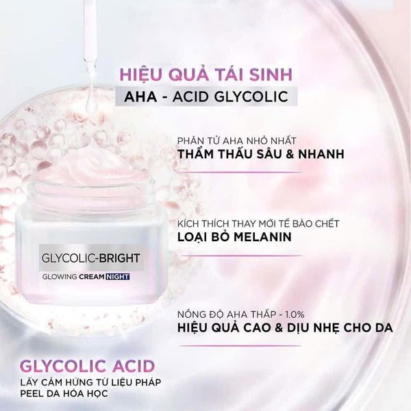 Kem Dưỡng L'Oreal Sáng Mịn Mờ Thâm Nám Ban Đêm 50ml Glycolic-Bright Glowing Cream Night