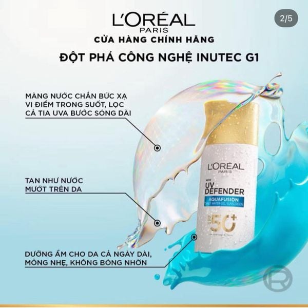 Chống Nắng Phổ Rộng Loreal Paris Water Gel UV Defender Aquafusion Daily Water Gel Sunscreen SPF 50+ PA++++ 60Ml