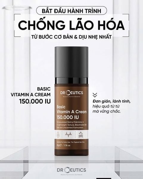Kem Dưỡng Hỗ Trợ Trẻ Hóa Và Căng Mịn Da DrCeutics Basic Vitamin A Cream 150.000 IU