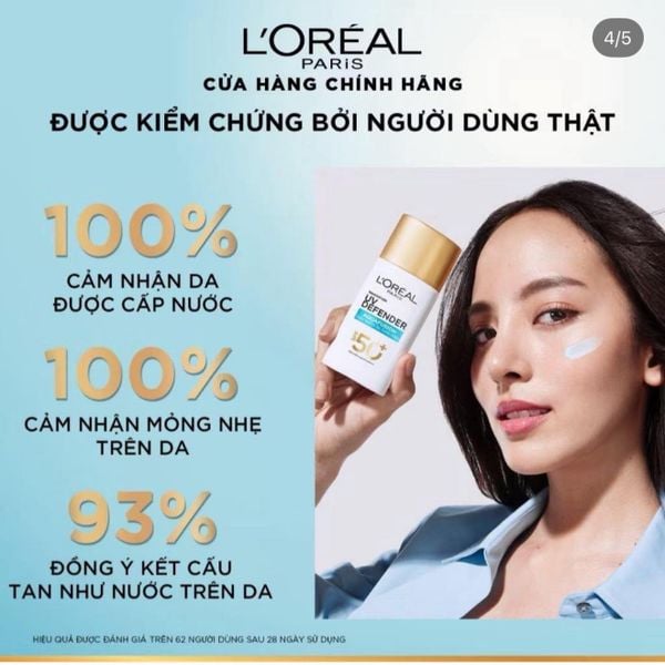 Chống Nắng Phổ Rộng Loreal Paris Water Gel UV Defender Aquafusion Daily Water Gel Sunscreen SPF 50+ PA++++ 60Ml