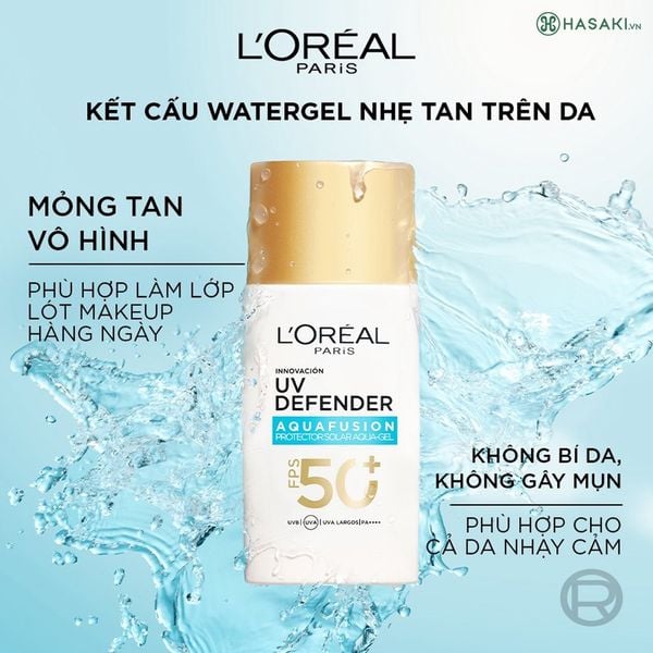 Chống Nắng Phổ Rộng Loreal Paris Water Gel UV Defender Aquafusion Daily Water Gel Sunscreen SPF 50+ PA++++ 60Ml