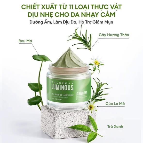 Mặt Nạ đất sét bùn khoáng Colorkey Luminous Green Tea Purifying Cleansing Clay 60g
