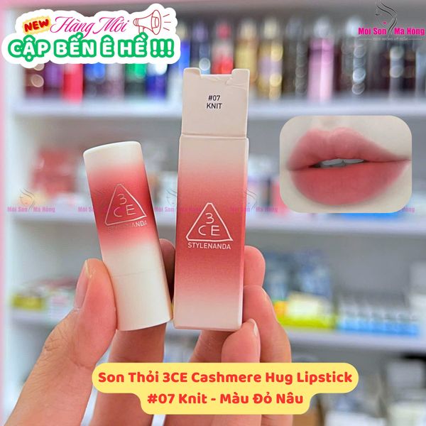 Son Thỏi 3CE Mềm Môi 07 Knit - Hồng Khô 3.5g Cashmere Hug Lipstick
