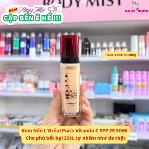 Kem Nền Mịn Nhẹ Lâu Trôi 24H L'Oreal Paris 20 Ivory 30ml Infallible 24H Fresh Wear Liquid Foundation