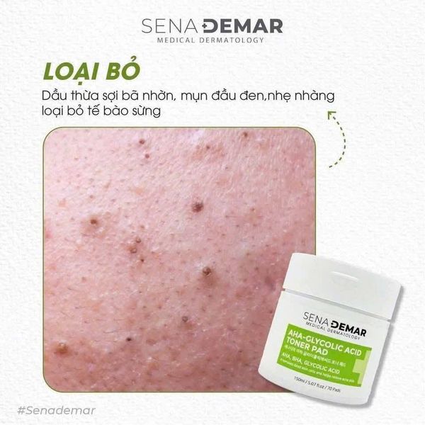Nước Hoa Hồng Dưỡng Ẩm, Tẩy Tế Bào Chết, Giảm Mụn SenaDemar AHA-Glycolic Acid Toner Pad Hàn Quốc 70 miếng