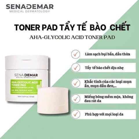 Nước Hoa Hồng Dưỡng Ẩm, Tẩy Tế Bào Chết, Giảm Mụn SenaDemar AHA-Glycolic Acid Toner Pad Hàn Quốc 70 miếng