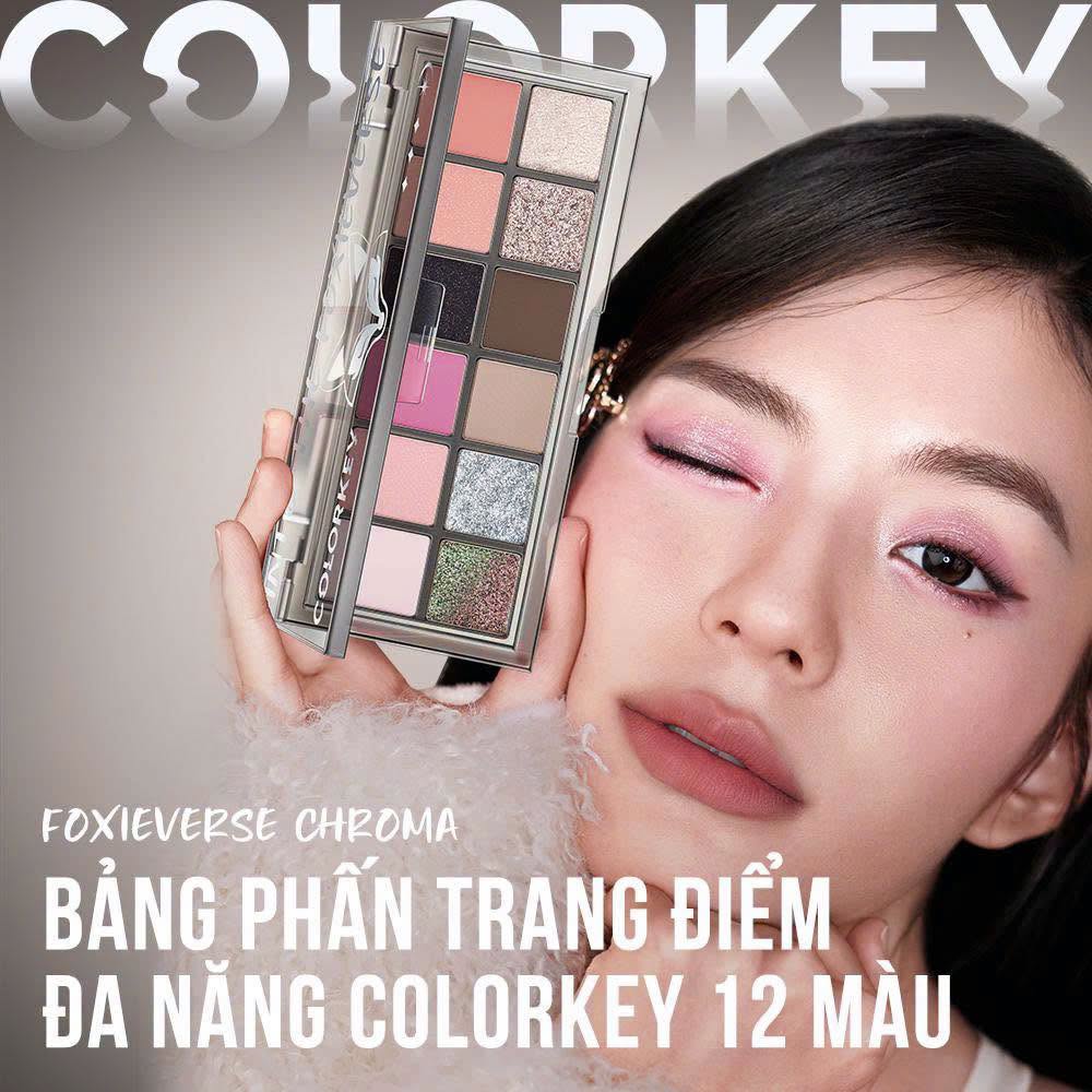Bảng Phấn Mắt Colorkey Foxie Phiên Bản Đặc Biệt - 12 Ô Nhũ Lì, Màu Đậm Chuẩn, Bảng Màu Đa Dụng 14.2g