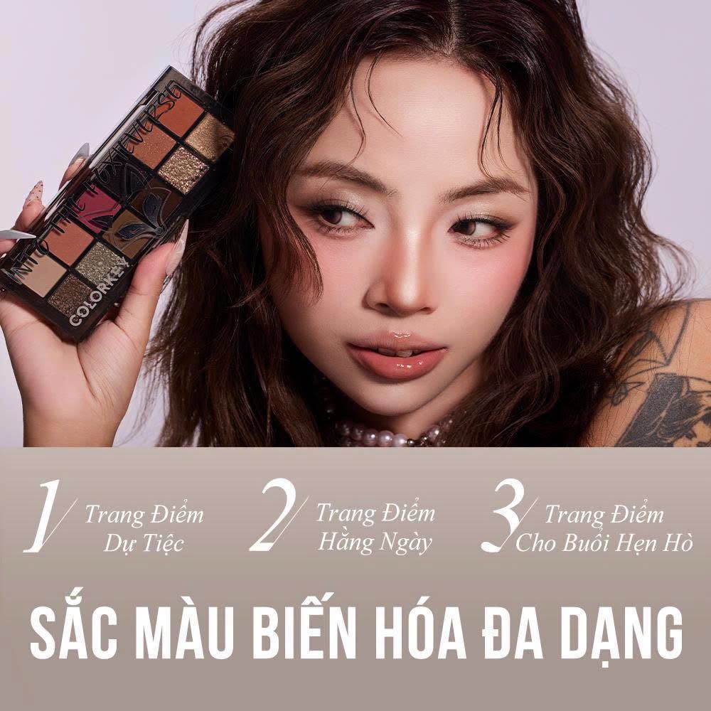 Bảng Phấn Mắt Colorkey Foxie Phiên Bản Đặc Biệt - 12 Ô Nhũ Lì, Màu Đậm Chuẩn, Bảng Màu Đa Dụng 14.2g