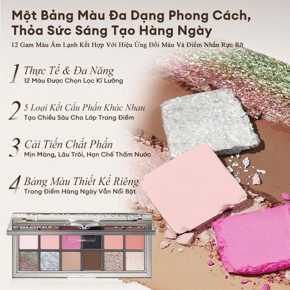 Bảng Phấn Mắt Colorkey Foxie Phiên Bản Đặc Biệt - 12 Ô Nhũ Lì, Màu Đậm Chuẩn, Bảng Màu Đa Dụng 14.2g
