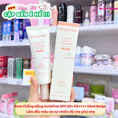 Kem Chống Nắng Nâng Tông Innisfree Daily UV Tone Up No Sebum Suncream SPF 50+ PA++++ 50ml #Beige