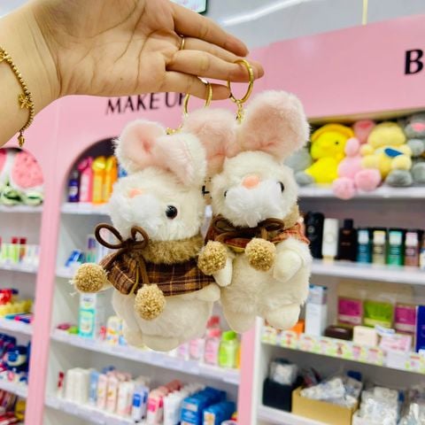 Móc khóa thỏ nơ 2 cục bông
