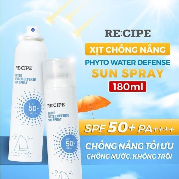 Xịt Chống Nắng Dưỡng ẩm Chống Nước Vượt Trội Re:cipe Phyto Water Defense Sun Spray SPF50+ PA++++ 180ml