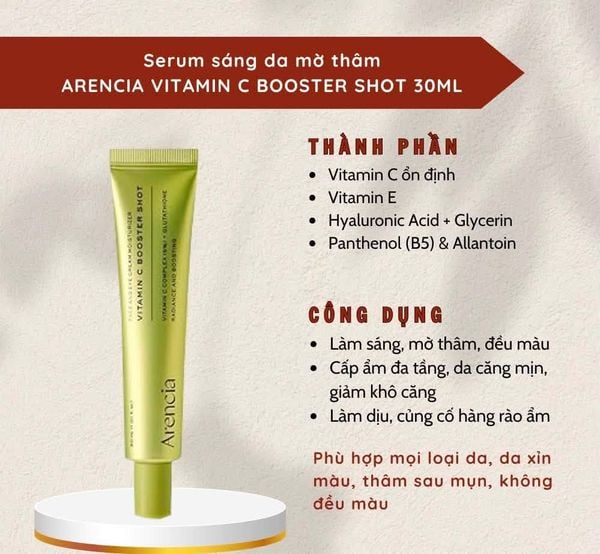 Tinh Chất Arencia Vitamin C Booster Shot Dưỡng Sáng Da Mờ Thâm 30ml