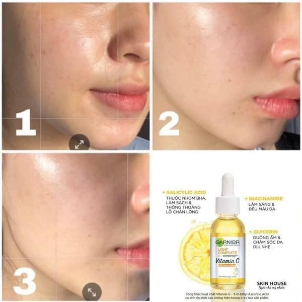 Tinh Chất Garnier Bright Complete 30x Vitamin C Booster Serum Dưỡng Sáng Da Mờ Thâm 30ml