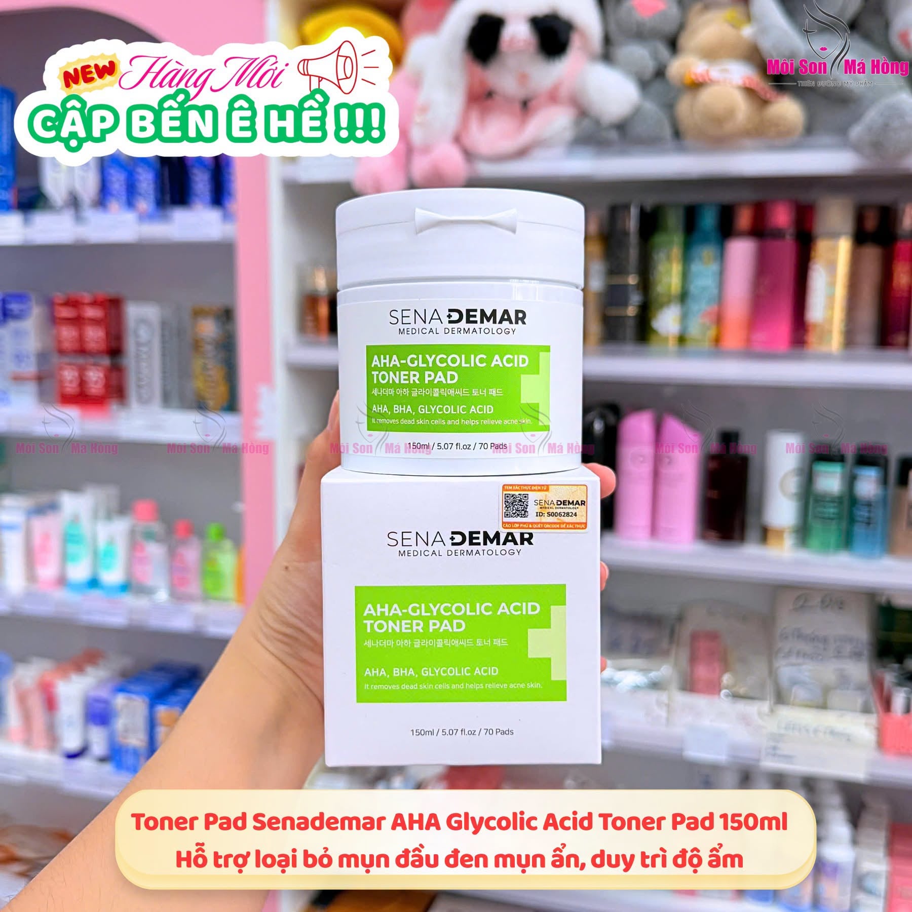Nước Hoa Hồng Dưỡng Ẩm, Tẩy Tế Bào Chết, Giảm Mụn SenaDemar AHA-Glycolic Acid Toner Pad Hàn Quốc 70 miếng