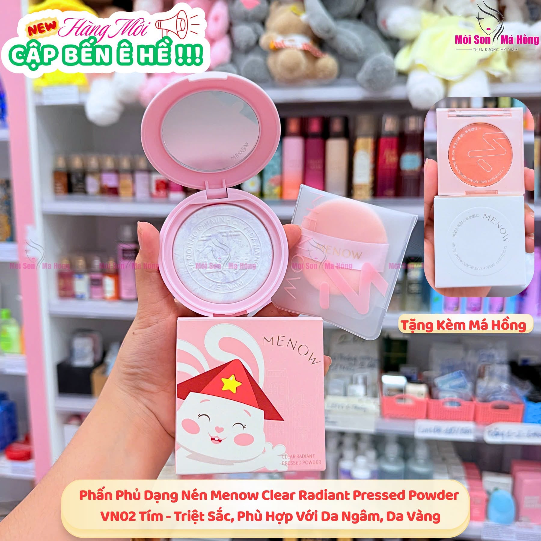 Phấn Phủ Thuỷ Tinh Menow Việt Sắc Tinh Hoa 7g Clear Radiant Pressed Powder ( Tặng 1 má hồng )