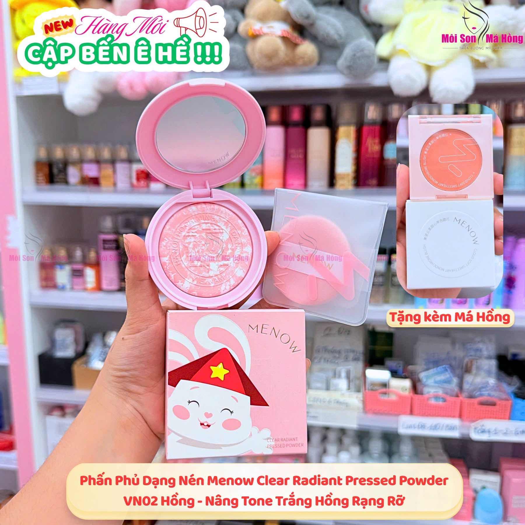 Phấn Phủ Thuỷ Tinh Menow Việt Sắc Tinh Hoa 7g Clear Radiant Pressed Powder ( Tặng 1 má hồng )