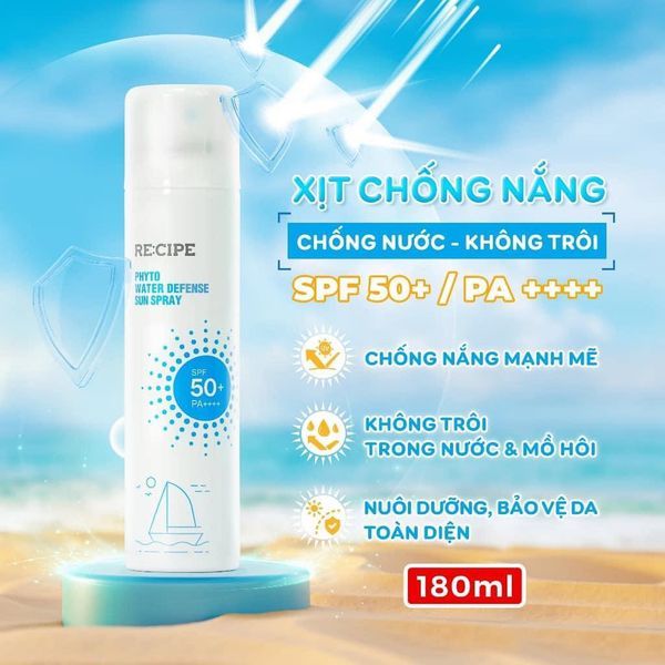 Xịt Chống Nắng Dưỡng ẩm Chống Nước Vượt Trội Re:cipe Phyto Water Defense Sun Spray SPF50+ PA++++ 180ml