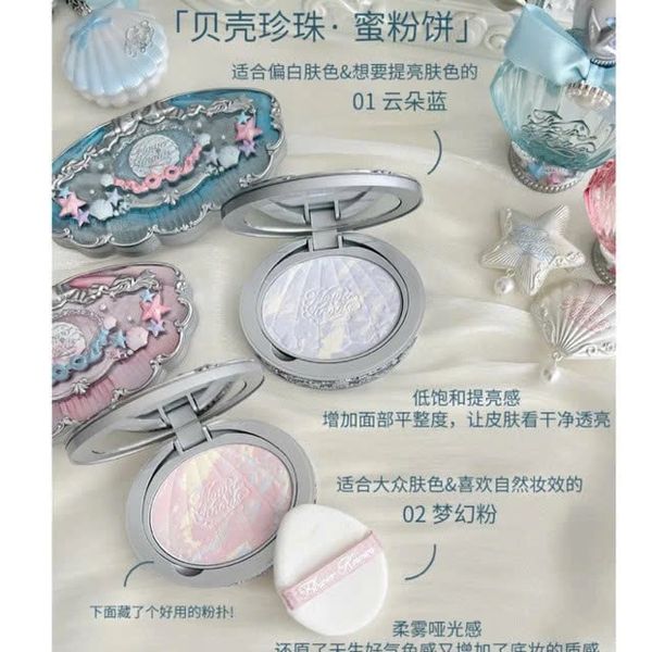 Flower Knows Phẩn Phủ Nén  Thủy Tinh căng bóng “glass skin” Vỏ Trai Biển Cả Shell's Jewel