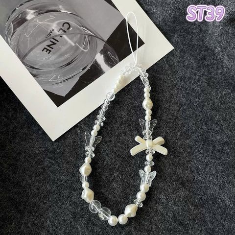 Dây đeo điện thoại nơ trắng 4 bướm ST39
