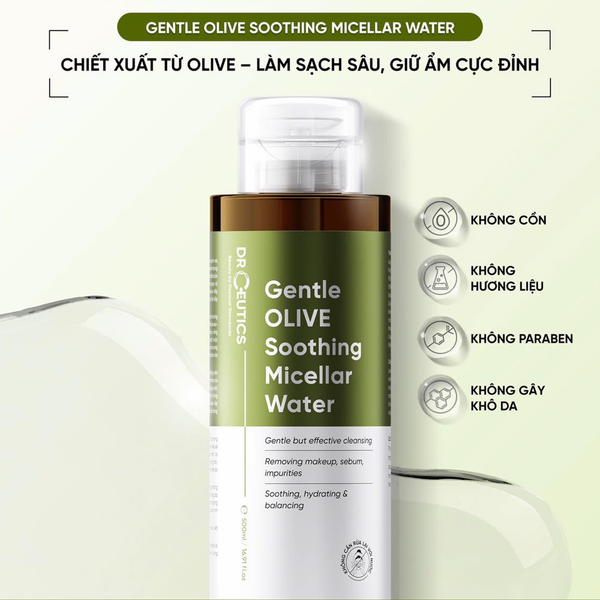 Nước Tẩy Trang DrCeutics Gentle Olive Soothing Micellar Water Làm Sạch Sâu, Dưỡng Ẩm 500ml
