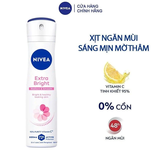 Xịt Ngăn Mùi Nivea Extra Whitening Spray Trắng Mịn & Mờ Thâm 150ml