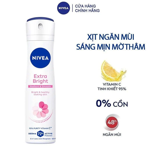 Xịt Ngăn Mùi Nivea Extra Whitening Spray Trắng Mịn & Mờ Thâm 150ml