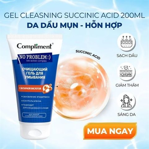 Sữa Rửa Mặt Compliment Succinic Acid Giảm Mụn Viêm, Mờ Thâm Chính Hãng Từ Nga 200ml