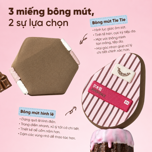 Bộ 6 Dụng Cụ Trang Điểm AMORTALS Ok Foundation Tools Set - Gồm 3 Bông Mút + Cọ Tán Nền + Giấy Pha Nền + Hộp Đựng